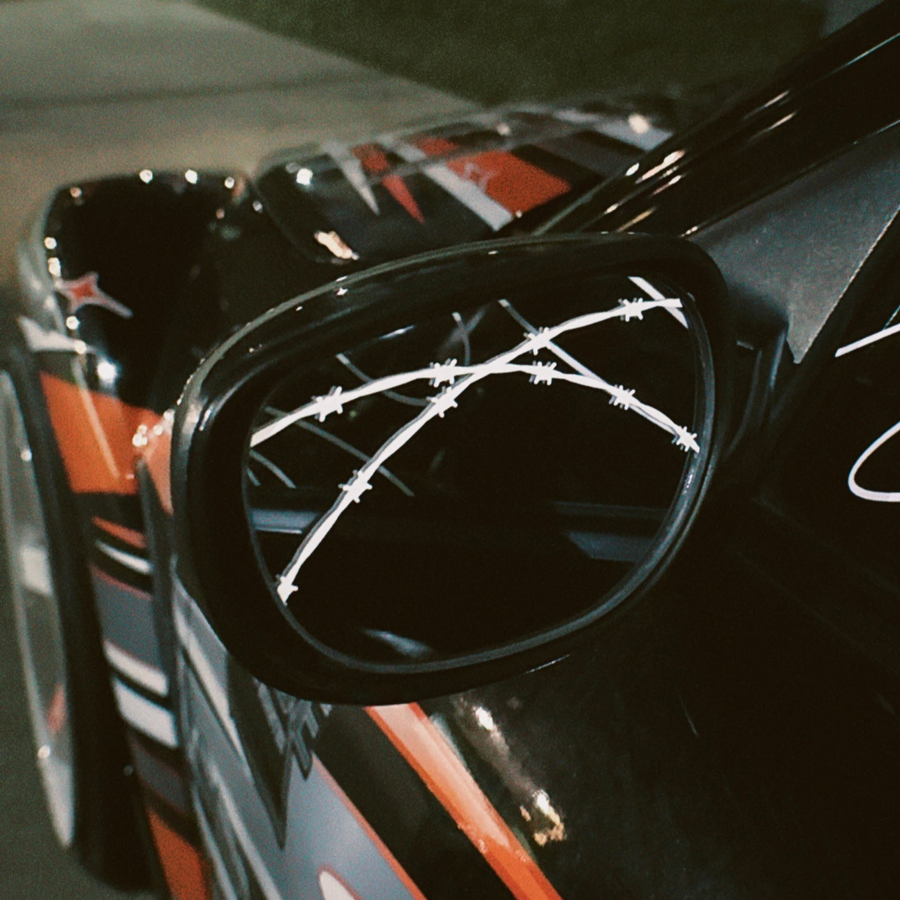 BARBED WIRE MIRROR DECAL